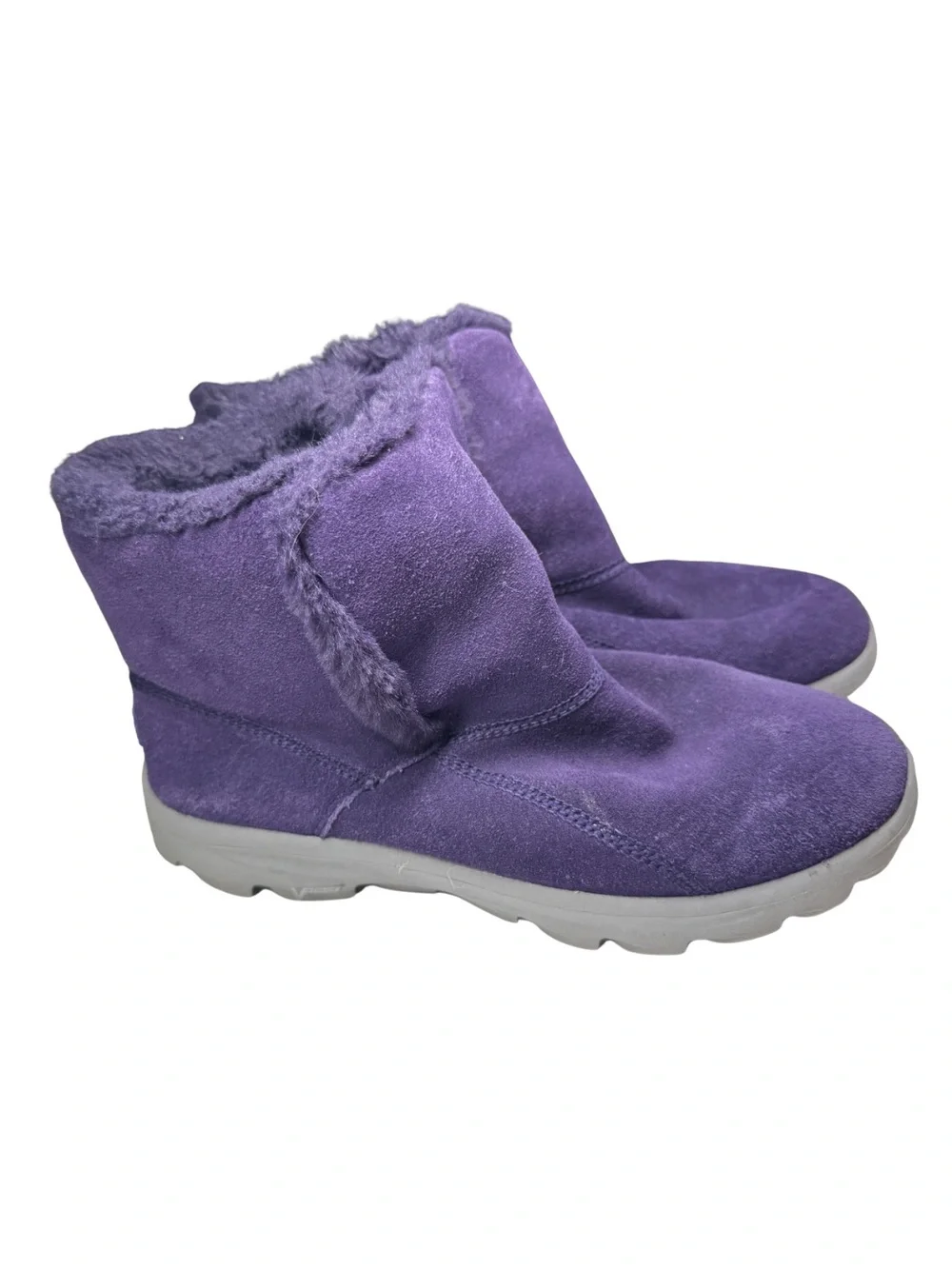 Skechers on-the-go Purple leather Suede Plush-Lined Winter Boots 8.5 slip on